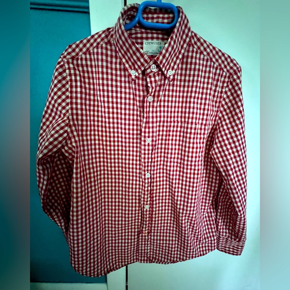 J. Crew Crewcuts Longsleeve Red Checkered Boys Shirt Size 10